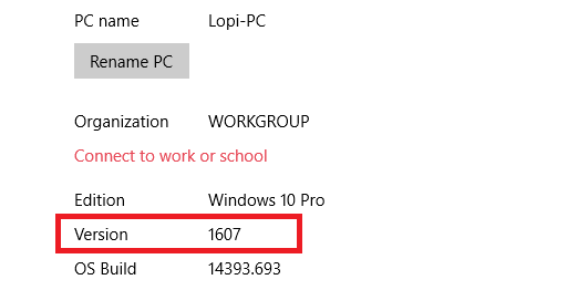 windows10 current version