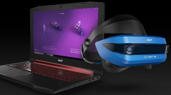 картина с лаптоп и новият шлем за виртуална реалност, и двете с марка Acer