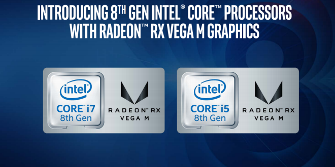 слайд от представянето на новите чипове на Intel с AMD RX Vega